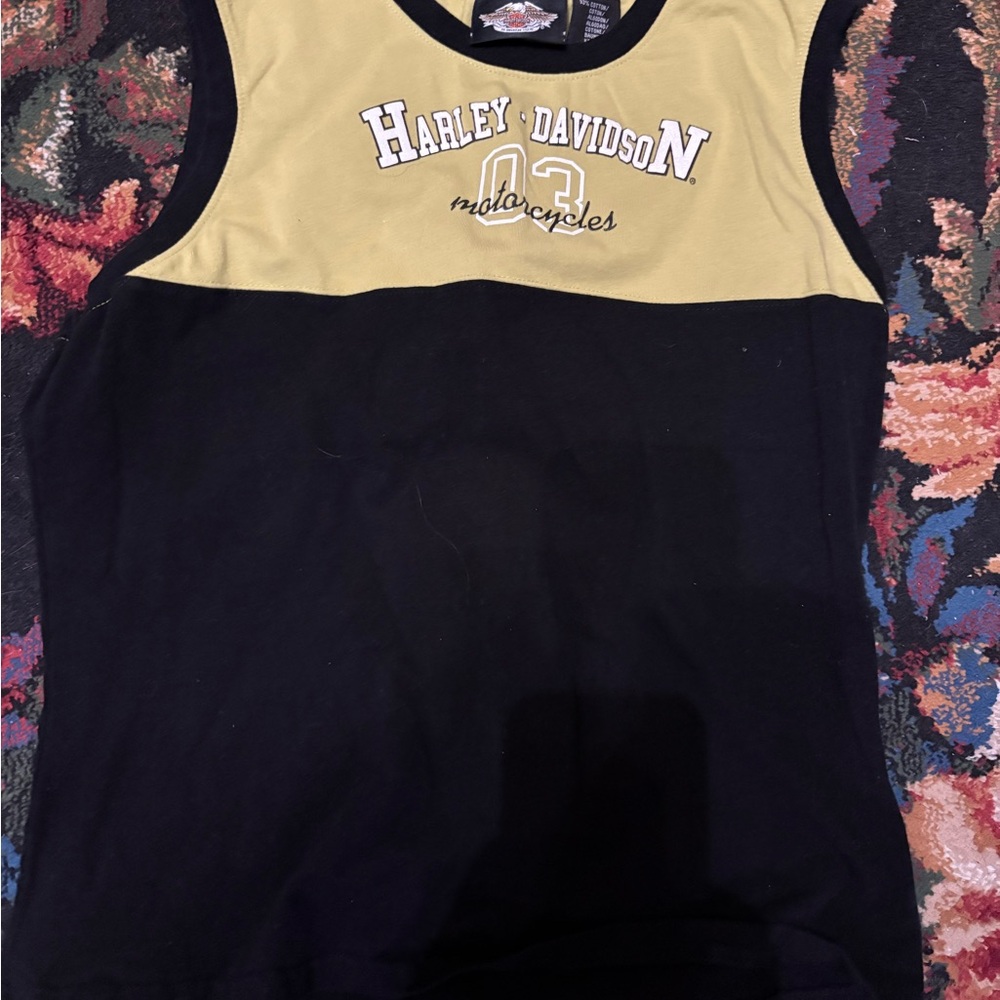 Harley-Davidson Black and Tan Sleeveless Top